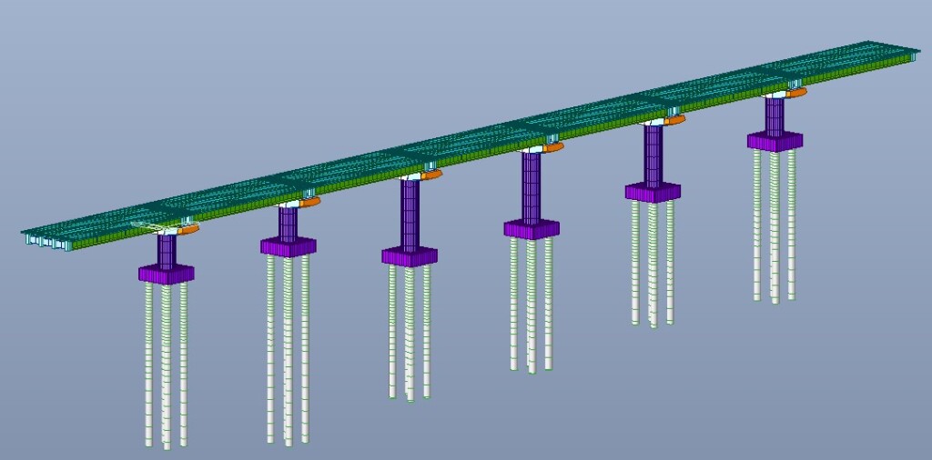 Vista 3D modello agli elementi finiti ponte